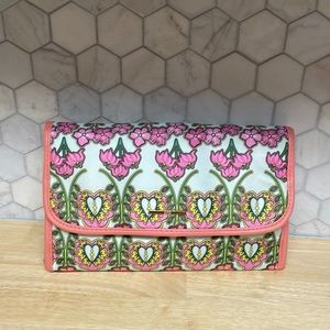 Trina cosmetic bag with pink and green flower pattern